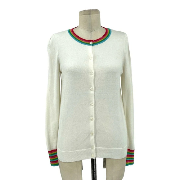 Boden Lytton Sparkle Cardigan Sweater‎ Ivory Rainbow Style US 4 - Picture 2 of 8